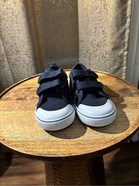 wonder nation Navy Canvas Velcro Kids Sneakers with White Toe